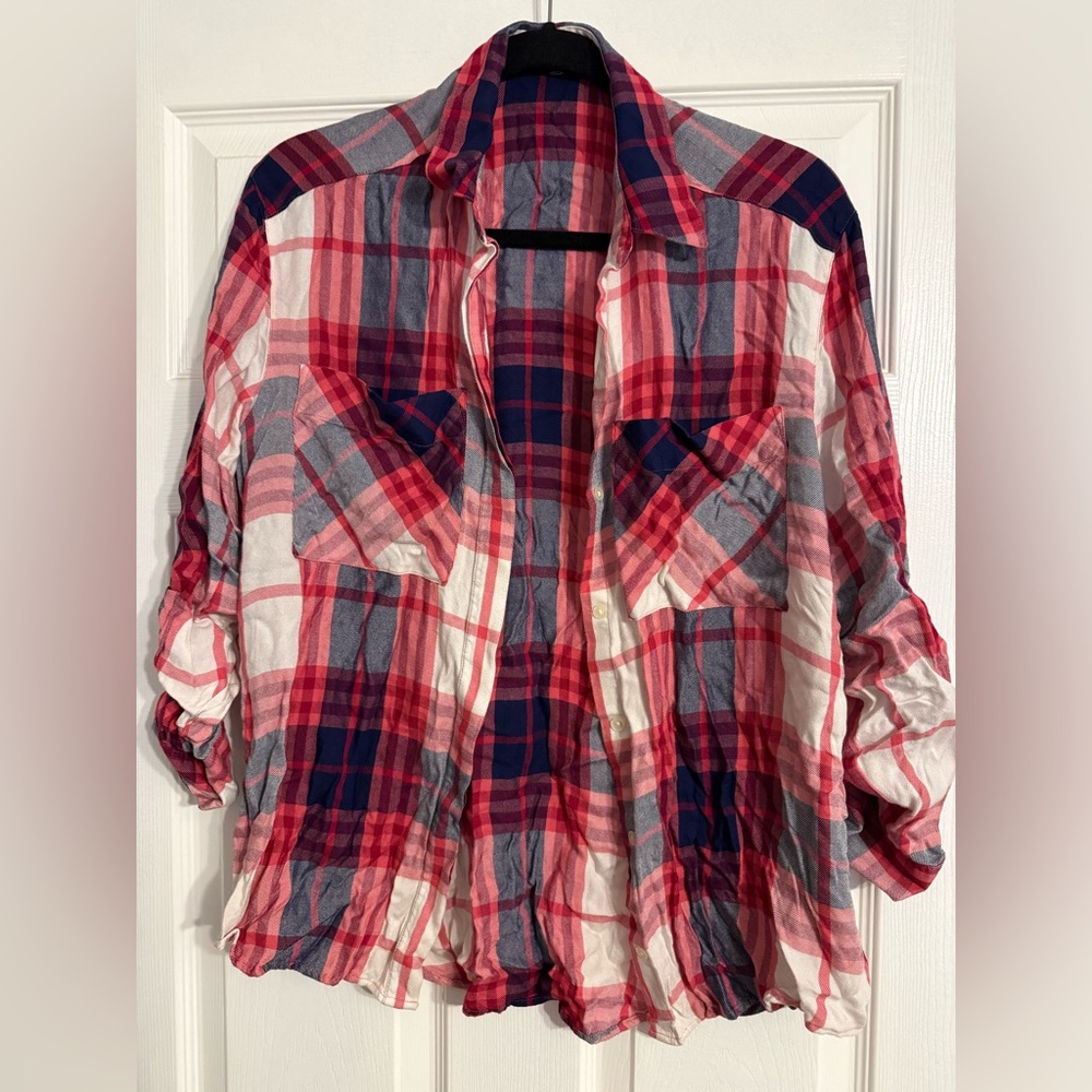 Express Red and Blue Plaid Women's Top